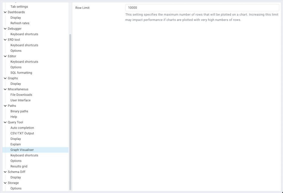 Preferences sqleditor graph visualiser section