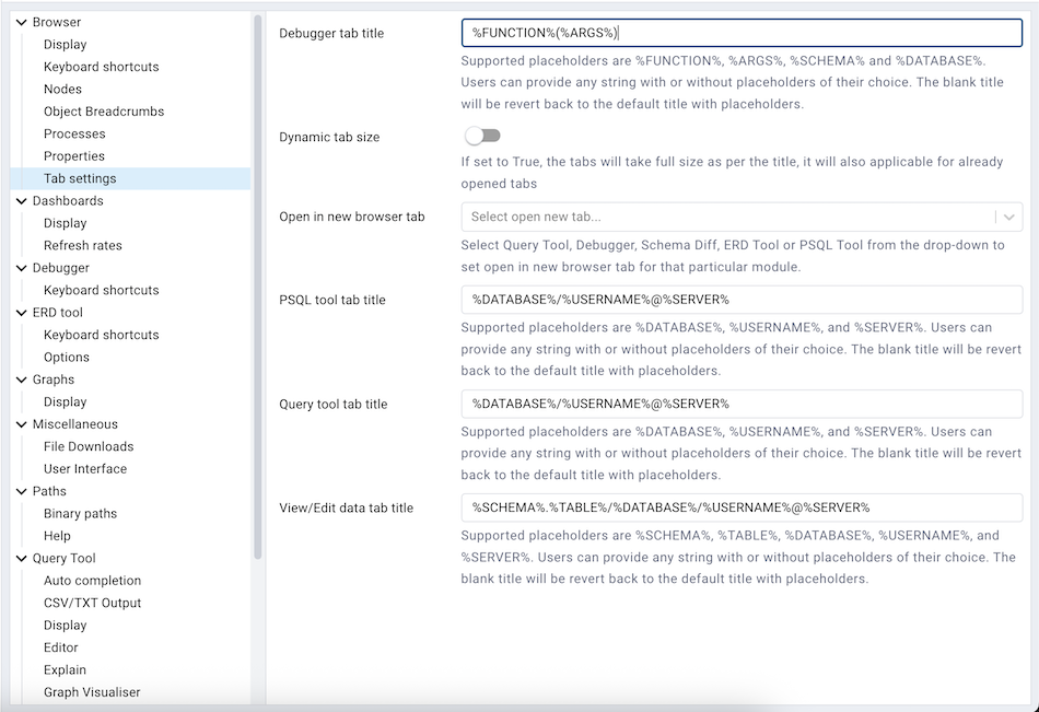 Preferences browser properties section